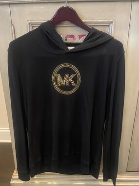 Michael Kors Black Hooded Crewneck with Gold Stud MK Emblem